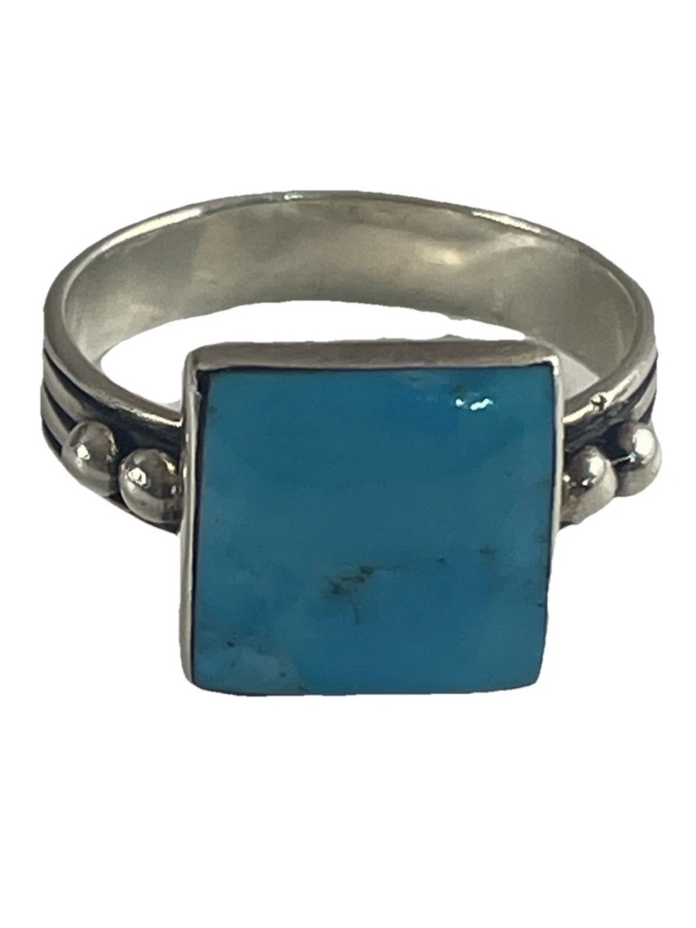 Vintage 925 Sterling Silver Square Turquoise Ring Size 11 T Philippines Signed